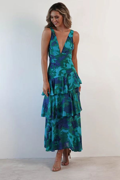 Lisa - Vestido Maxi Floral con Volantes