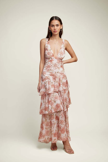 Lisa - Vestido Maxi Floral con Volantes