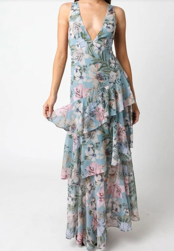 Lisa - Vestido Maxi Floral con Volantes