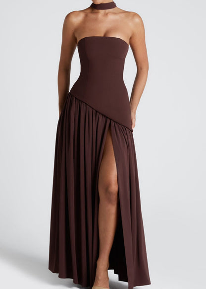Lina - Vestido Maxi Sin Tirantes con Abertura Alta
