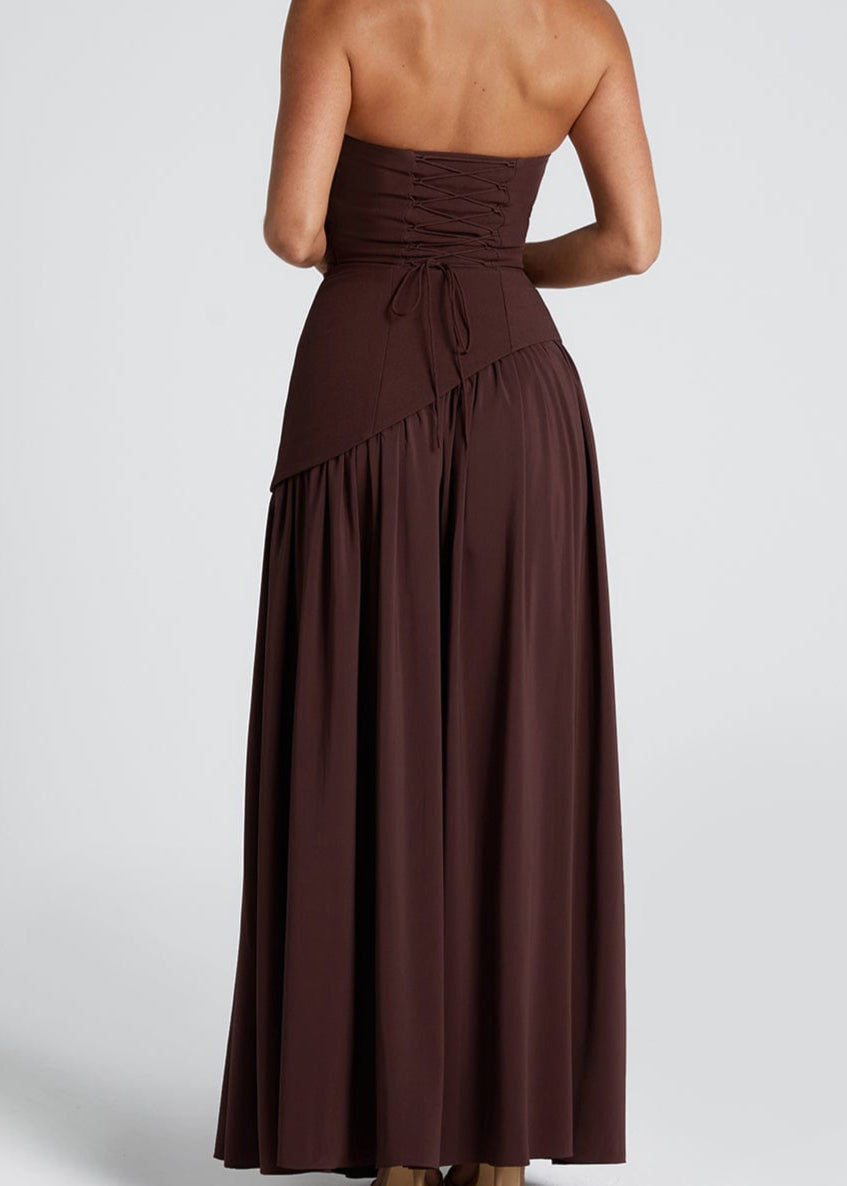 Lina - Vestido Maxi Sin Tirantes con Abertura Alta