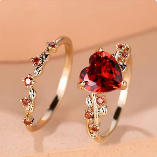 Set de Anillos Corazón Vid Roja