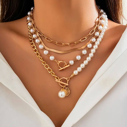 Vintage Pearl - Set de Collar de Perlas y Cadena Serpiente