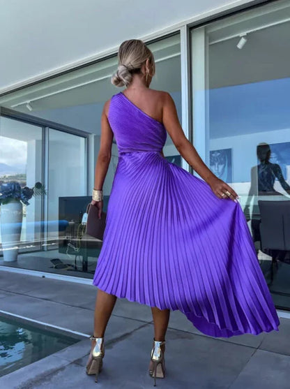 Irene - Vestido Midi Plisado con Un Solo Hombro