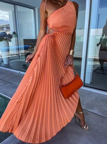 Irene - Vestido Midi Plisado con Un Solo Hombro