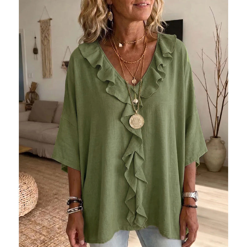 Raquel - ⌛Oferta por Tiempo Limitado - Blusa Casual con Cuello en V y Volantes