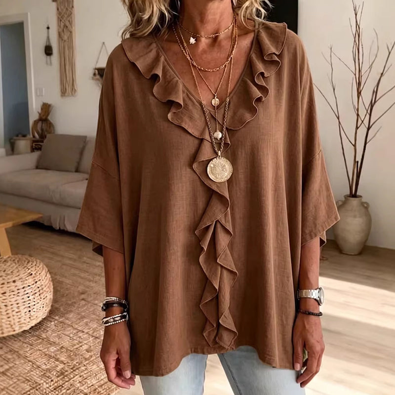 Raquel - ⌛Oferta por Tiempo Limitado - Blusa Casual con Cuello en V y Volantes
