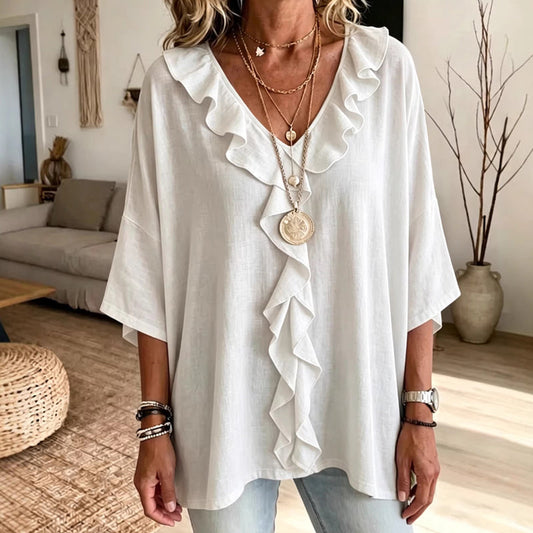Raquel - ⌛Oferta por Tiempo Limitado - Blusa Casual con Cuello en V y Volantes