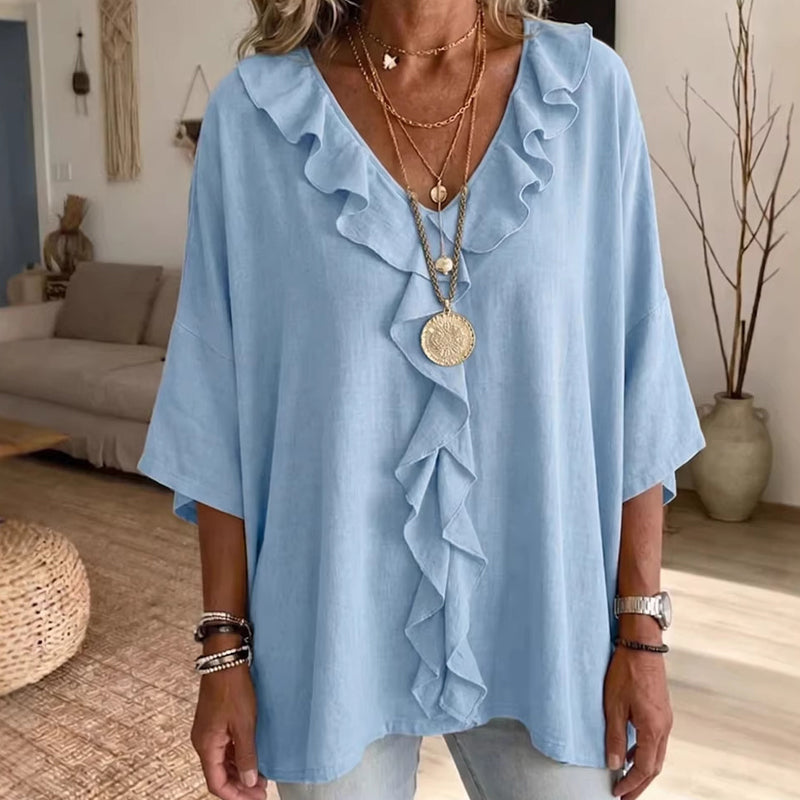 Raquel - ⌛Oferta por Tiempo Limitado - Blusa Casual con Cuello en V y Volantes