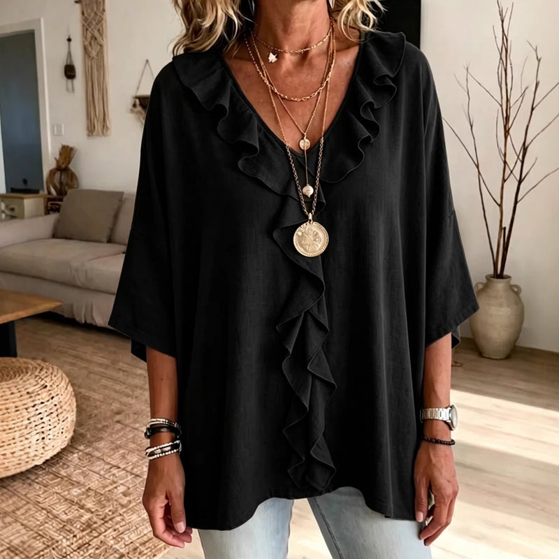 Raquel - ⌛Oferta por Tiempo Limitado - Blusa Casual con Cuello en V y Volantes
